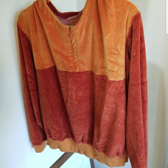 Vintage Handmade Velour Quarter Zip Top Burnt Orange M - Picture 5 of 8